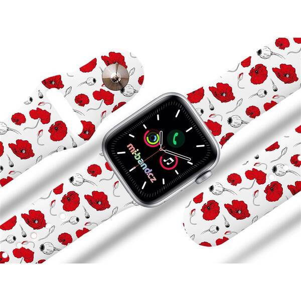 Řemínek Mi-Band na Apple Watch 42/44/45/49 mm - motiv Vlčí máky, bílý 

