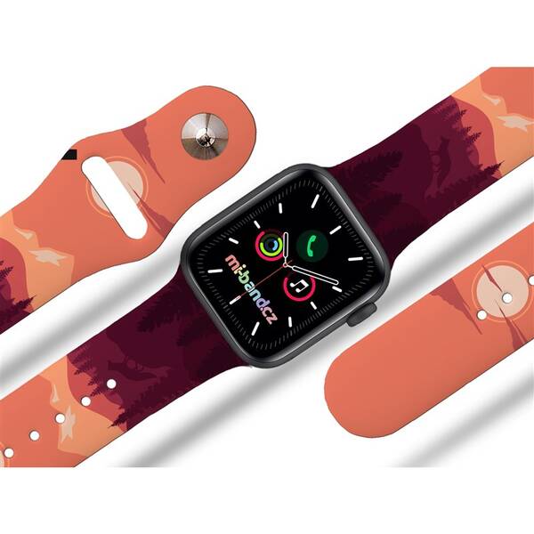Řemínek Mi-Band na Apple Watch 42/44/45/49 mm - motiv Východ slunce na horách, bílý 

