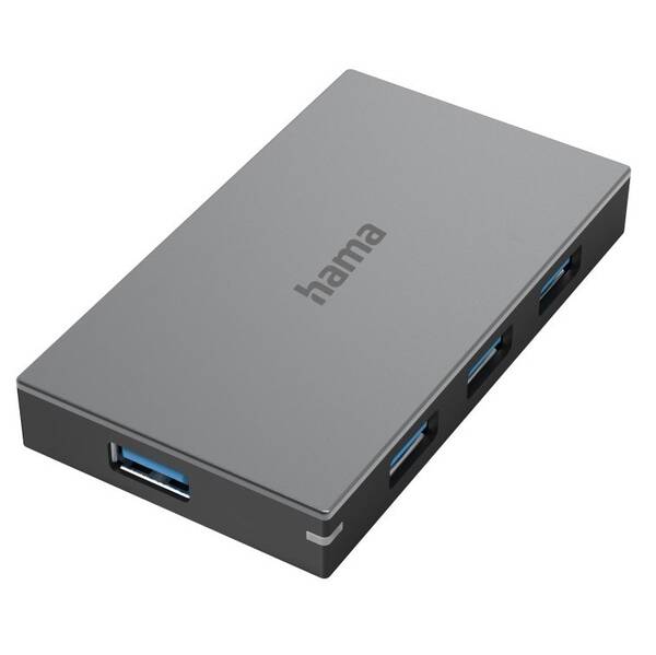 USB Hub Hama 200115, USB 3.0, 4x USB šedý

