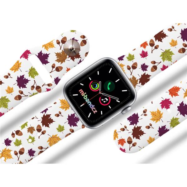 Řemínek Mi-Band na Apple Watch 42/44/45/49 mm - motiv Spadané listí, bílý 

