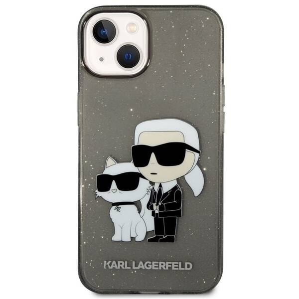 Kryt na mobil Karl Lagerfeld IML Glitter Karl and Choupette NFT na Apple iPhone 14 černý

