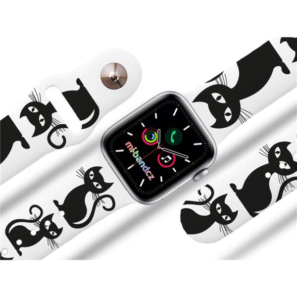 Řemínek Mi-Band na Apple Watch 42/44/45/49 mm - motiv Kočka, bílý 

