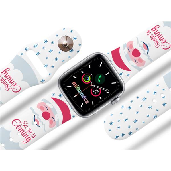 Řemínek Mi-Band na Apple Watch 42/44/45/49 mm - motiv Santa, bílý 

