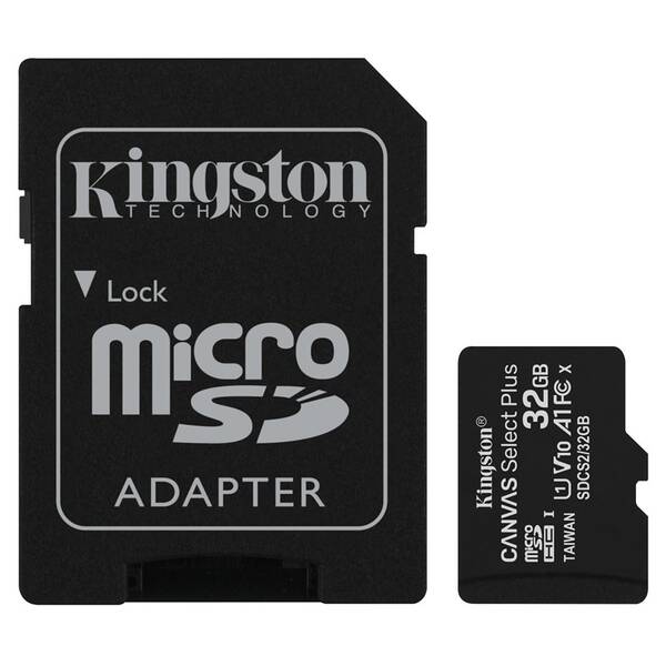 Paměťová karta Kingston MicroSDHC 32GB UHS-I U1 (100R/10W) + adapter 

