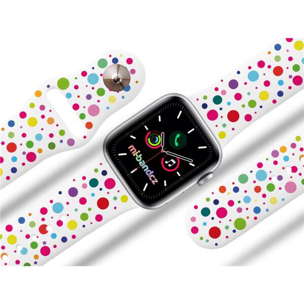 Řemínek Mi-Band na Apple Watch 42/44/45/49 mm - motiv Puntíky, bílý 

