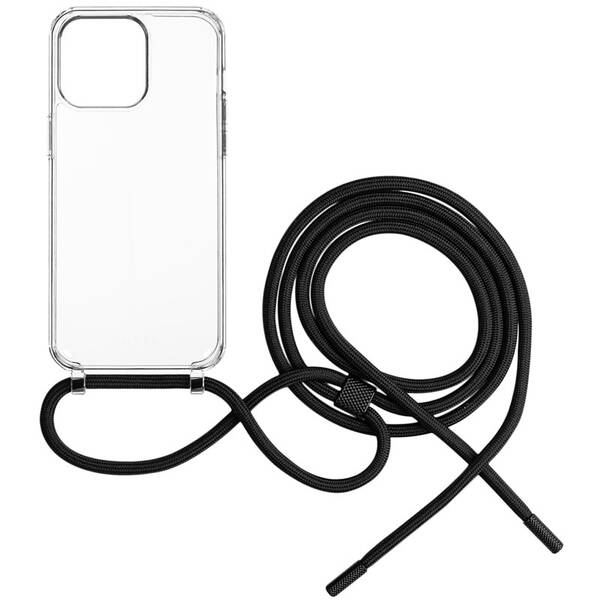 Kryt na mobil FIXED Pure Neck s černou šňůrkou na krk na Apple iPhone 15 Pro průhledný

