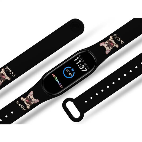 Řemínek Mi-Band na Xiaomi Mi Band 5/6 - motiv Buldoček na černé, černý 

