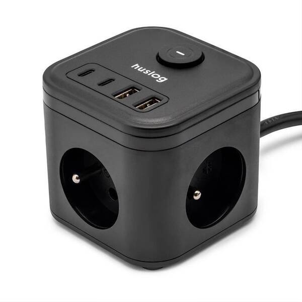 Kabel prodlužovací Huslog 15W 3xzásuvka, 2xUSB-C, 2xUSB černý

