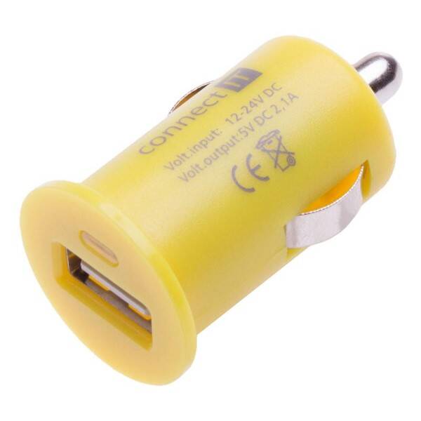 Adaptér do auta Connect IT InCarz COLORZ, 1x USB, 2,1A žlutý

