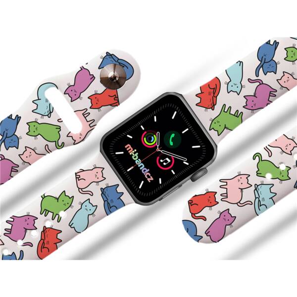 Řemínek Mi-Band na Apple Watch 42/44/45/49 mm - motiv Kočičí svět, bílý 


