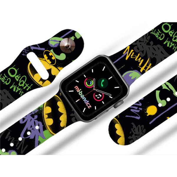 Řemínek Batman na Apple Watch 42/44/45/49 mm - motiv Graffiti 2, černý 

