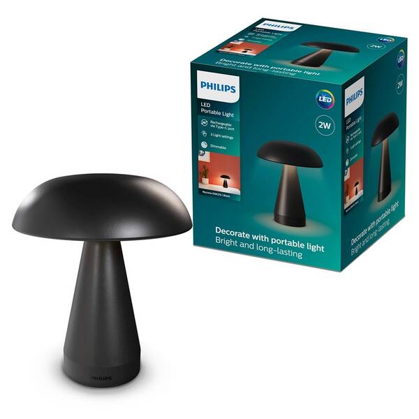 Stolní lampička Philips Mycena DSK215 2W 30-65K B USB černá

