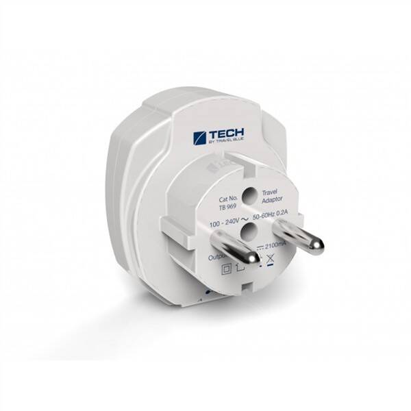 Cestovní adaptér TECH TBU-969 pro EU, 2x USB bílý

