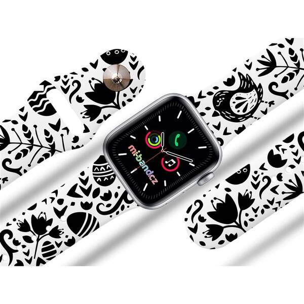 Řemínek Mi-Band na Apple Watch 42/44/45/49 mm - motiv Černobílá kuřátka , bílý 

