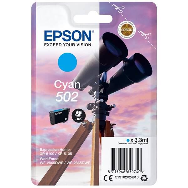 Inkoustová náplň Epson 502, 165 stran azurová


