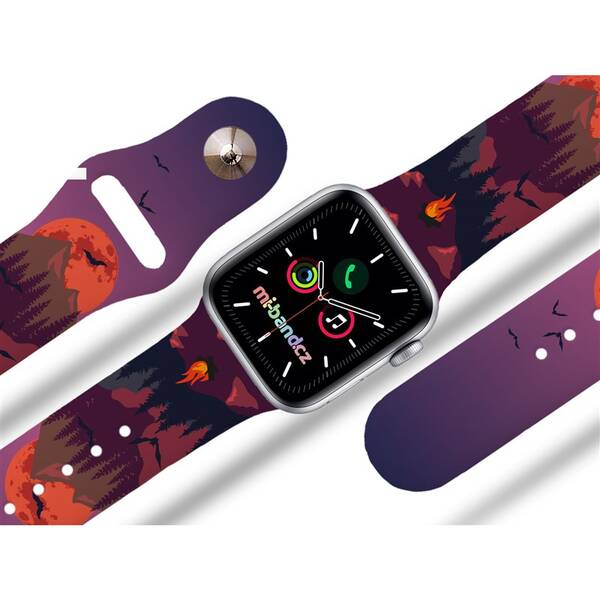 Řemínek Mi-Band na Apple Watch 42/44/45/49 mm - motiv Úplněk horách, bílý 


