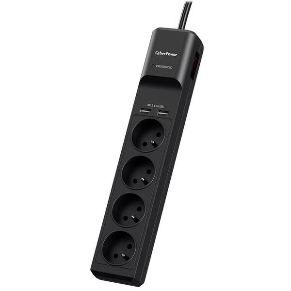 Přepěťová ochrana CyberPower Surge Buster 4 zásuvky, 2xUSB, 1.8m černá

