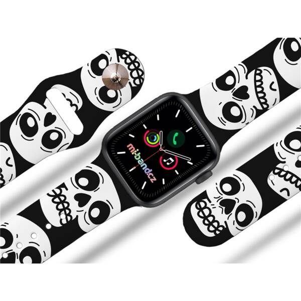 Řemínek Mi-Band na Apple Watch 42/44/45/49 mm - motiv Lebky, černý 

