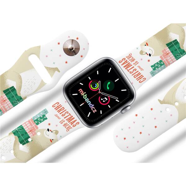Řemínek Mi-Band na Apple Watch 42/44/45/49 mm - motiv Vánoce jsou tady, bílý 

