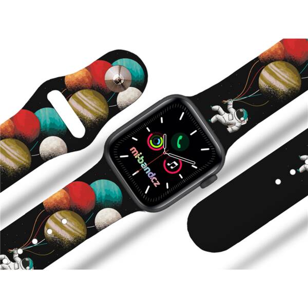Řemínek Mi-Band na Apple Watch 42/44/45/49 mm - motiv Balónky z planet, černý 

