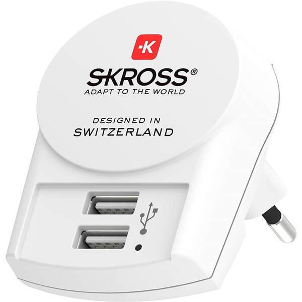 Cestovní adaptér SKROSS nabíjecí, 2x USB-A, EU, 12W bílý

