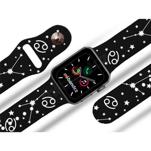 Řemínek Mi-Band na Apple Watch 42/44/45/49 mm - motiv Znamení zvěrokruhu Rak, černý 

