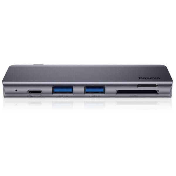 USB Hub Baseus USB-C/USB-C PD, 2x USB 3.0, micro SD, SD, TF šedý

