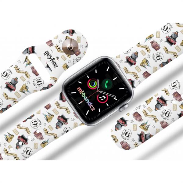 Řemínek Harry Potter na Apple Watch 42/44/45/49 mm - motiv Bradavice, bílý 

