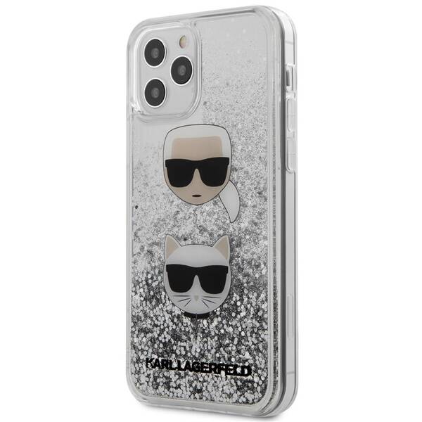 Kryt na mobil Karl Lagerfeld Liquid Glitter 2 Heads na Apple iPhone 12 Pro Max stříbrný

