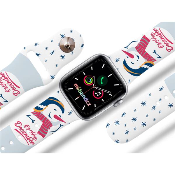 Řemínek Mi-Band na Apple Watch 42/44/45/49 mm - motiv Sněhulák, bílý 

