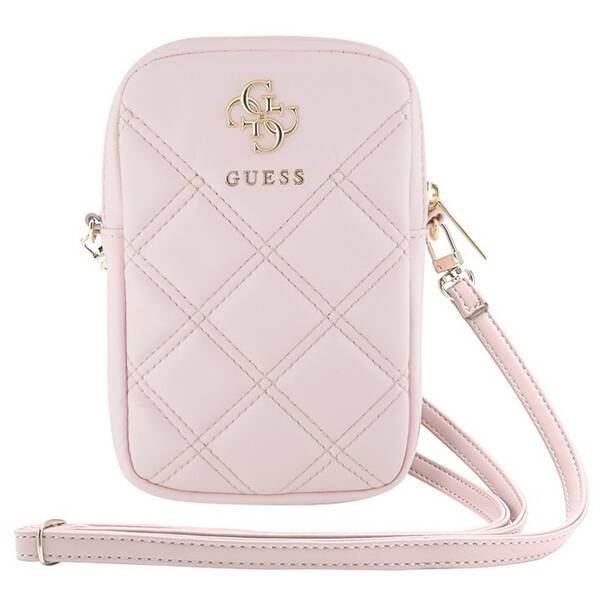 Taštička přes rameno Guess PU Quilted 4G Metal Logo růžová

