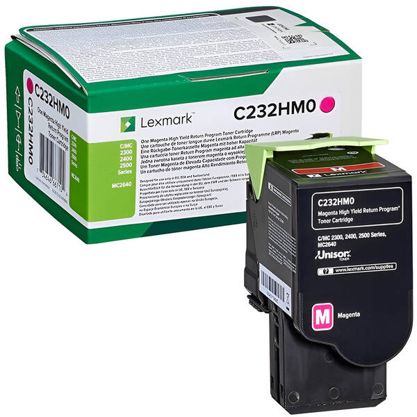 Toner Lexmark C232HM0, 2300 stran, pro C2325dw, C2425dw, C2535dw, MC2325adw, MC2425adw purpurový

