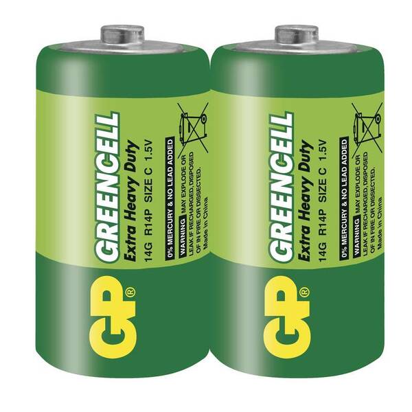 Baterie zinkochloridová GP Greencell C, R14, fólie 2ks 

