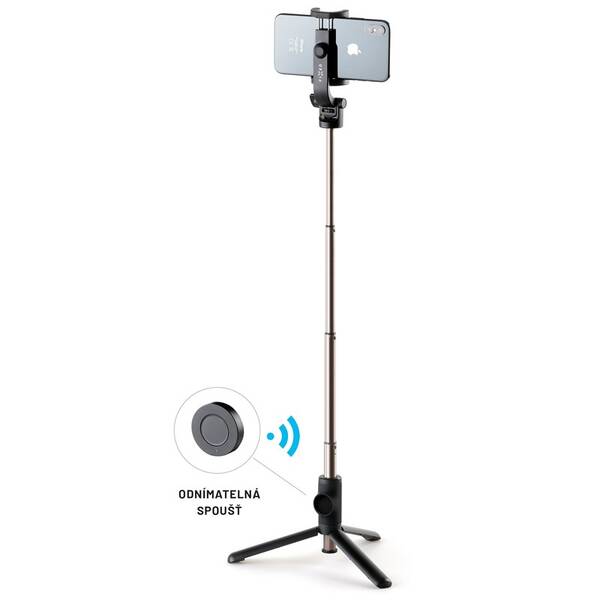 Selfie tyč FIXED Snap s tripodem a bezdrátovou spouští, 1/4" závit černá

