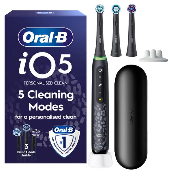 Zubní kartáček Oral-B iO5 Leo print, 3 náhradní hlavice černý

