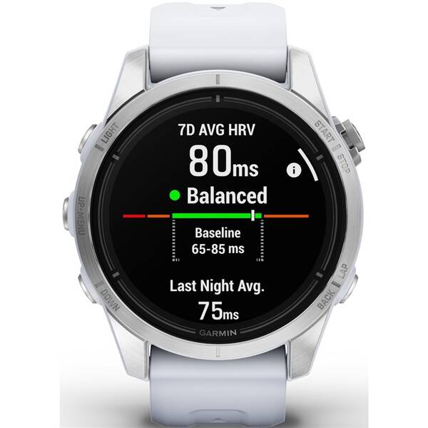 Chytré hodinky Garmin epix Pro (Gen 2) Glass - 42 mm - Silver / Whitestone Silicone Band 

