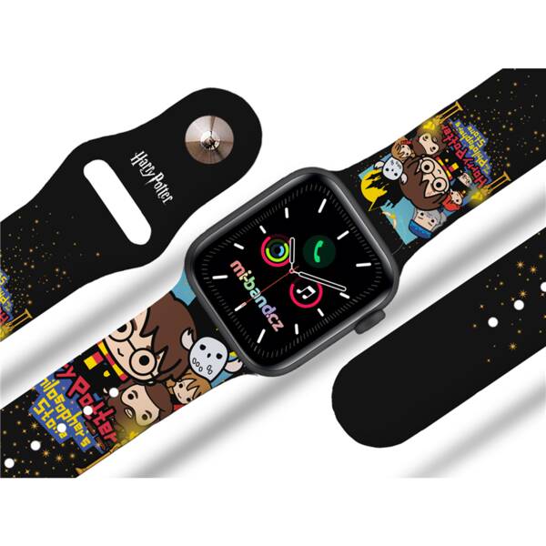 Řemínek Harry Potter na Apple Watch 42/44/45/49 mm - motiv a Kámen mudrců charms, černý 

