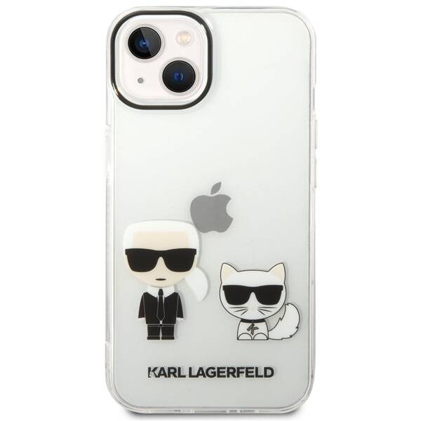 Kryt na mobil Karl Lagerfeld Ikonik Karl and Choupette na Apple iPhone 14 Plus průhledný

