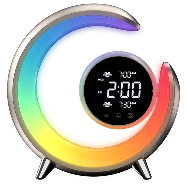Stolní LED lampička IMMAX PEACOCK s hodinami, RGB světlo, 20W, 400lm zlatá

