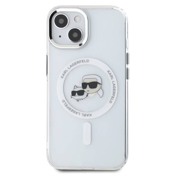 Kryt na mobil Karl Lagerfeld K&CH Heads Metal Frame na Apple iPhone 14, MagSafe průhledný

