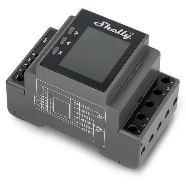 Modul Shelly Pro Dual Cover PM, roletový na DIN lištu, Wi-Fi, LAN šedý

