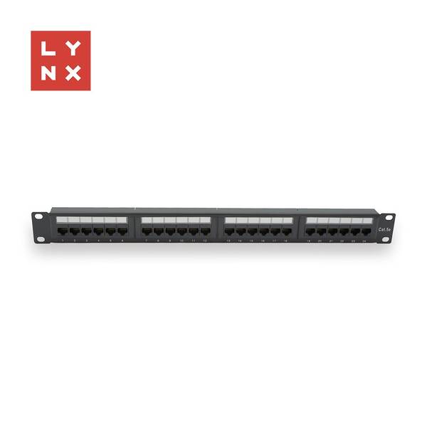 Držák Lynx 19" patch panel 24port, UTP Cat5e, 50µ, nestíněný černý

