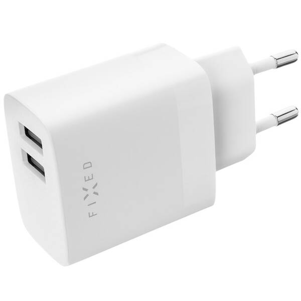 Nabíječka do sítě FIXED 17W Smart Rapid Charge, 2x USB + Lightning MFi kabel 1m bílá

