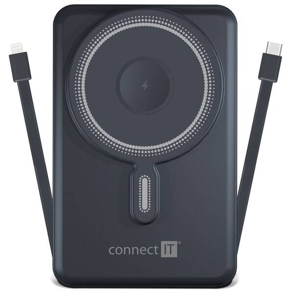 Powerbanka Connect IT TravelCharge 10000 mAh, integrovaný USB-C a Lightning kabel šedá

