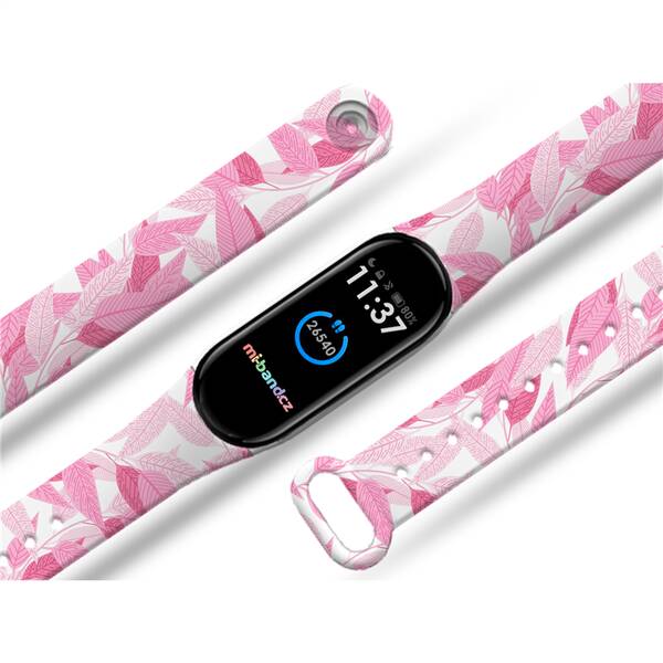 Řemínek Mi-Band na Xiaomi Mi Band 5/6 - motiv Růžové listí, bílý 

