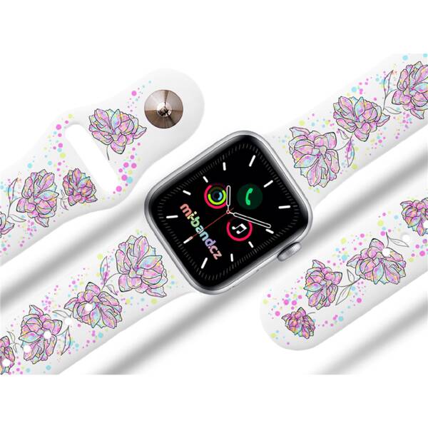 Řemínek Mi-Band na Apple Watch 42/44/45/49 mm - motiv Divoká růže, bílý 

