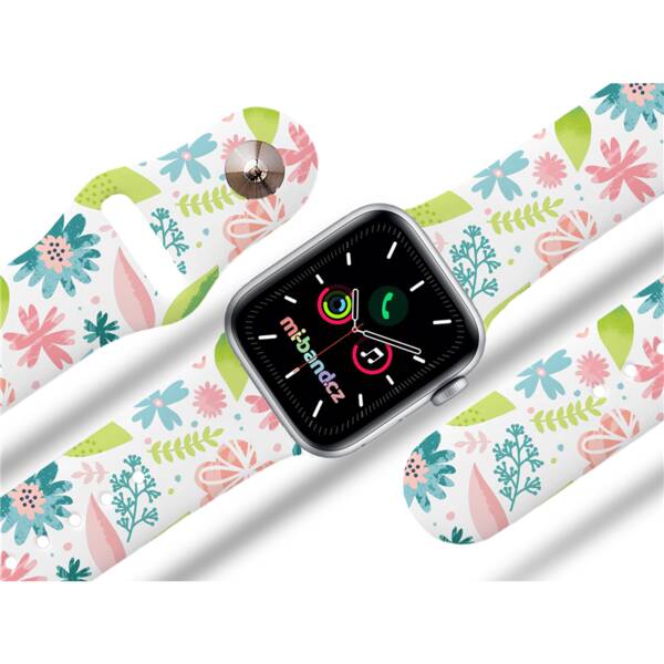 Řemínek Mi-Band na Apple Watch 42/44/45/49 mm - motiv Květy a větvičky, bílý 

