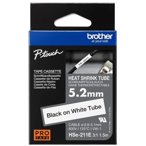 Papírový štítek Brother HSE-211E černá na bílé, 5,2 mm 


