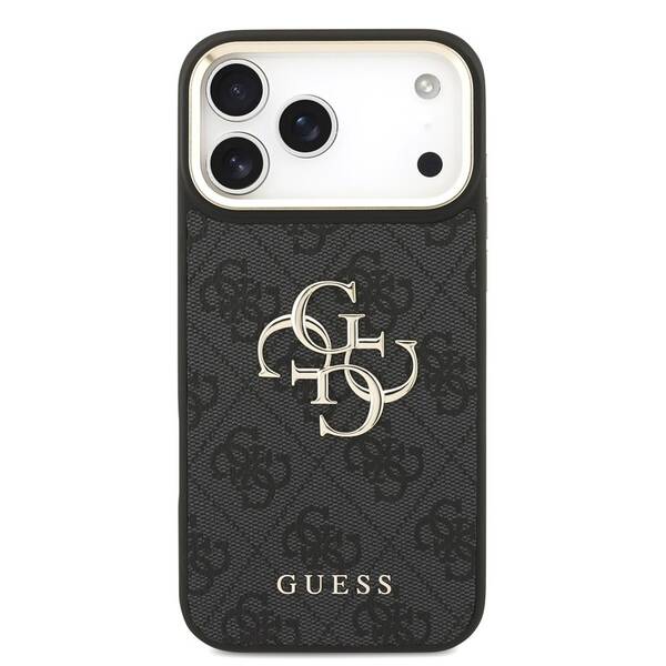 Kryt na mobil Guess 4G Metal Logo Gold Frame na Apple iPhone 18 Pro černý

