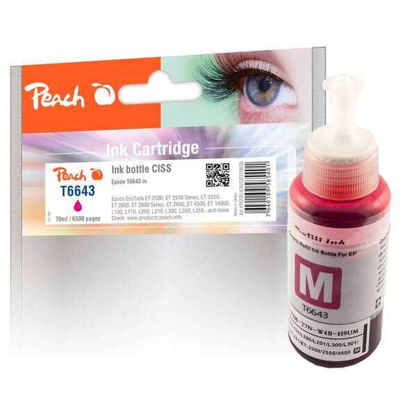 Inkoustová náplň Peach Epson 663M, T6643, 6500 stran purpurová

